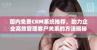 国内免费CRM系统推荐，助力企业高效管理客户关系的方法揭秘